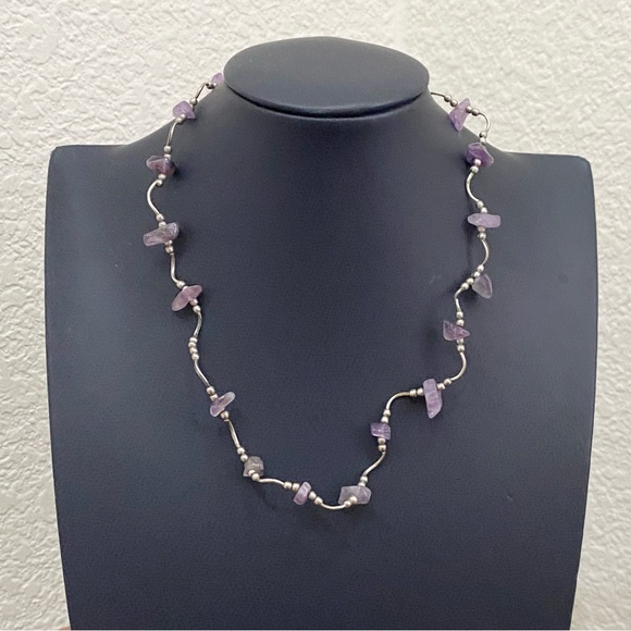 Vintage Handmade Amethyst Nugget 925 Sterling Silver Necklace & Bracelet Set - Picture 4 of 15